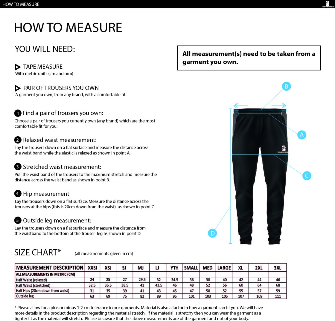 Castle Donington Cricket Club Dual Skinny Pants - Size Guide