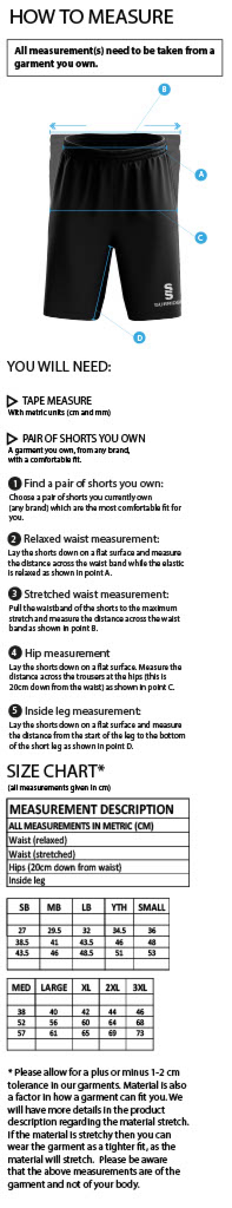 Castle Donington Cricket Club Women's Ripstop Leisure Shorts - Size Guide