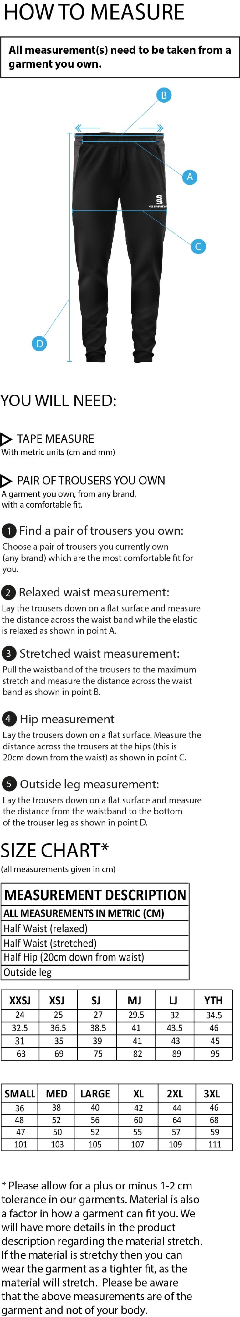 Castle Donington Cricket Club Dual Skinny Pants - Size Guide