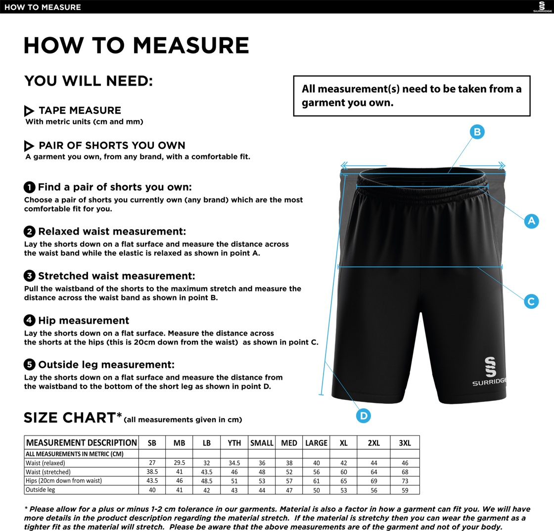 Castle Donington Cricket Club Blade Training Shorts - Size Guide